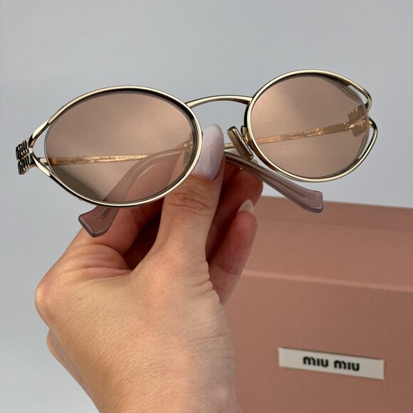 Miu Miu Other - Miu Miu MU52YS ZVN20F BRAND NEW Sunglasses Pink Gold Mirror Silver Oval Unisex